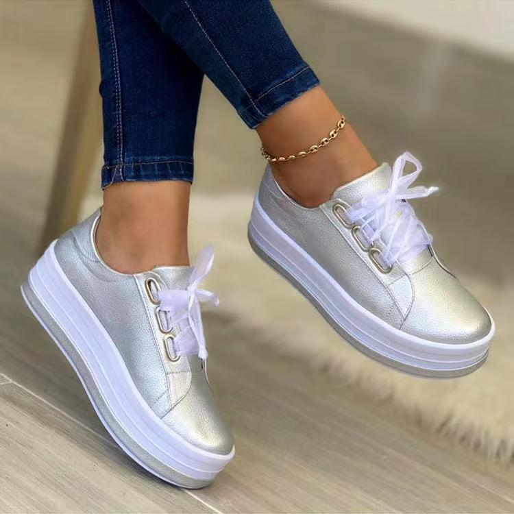Women's Platform Sneakers – Thick Sole, Breathable & Lace-Up Running Shoes