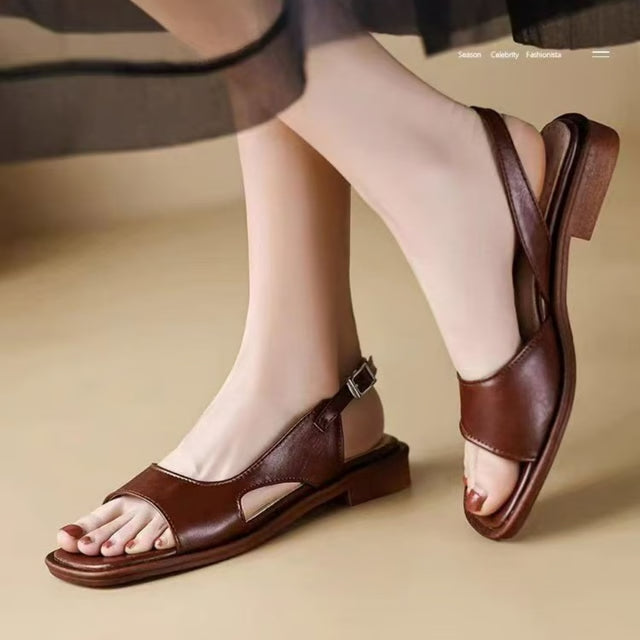 Women's Retro Square Toe Sandals – Open-Toe Thick-Heel Summer Shoes