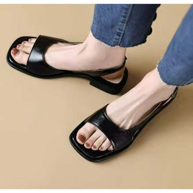 Women's Retro Square Toe Sandals – Open-Toe Thick-Heel Summer Shoes
