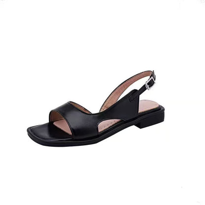 Women's Retro Square Toe Sandals – Open-Toe Thick-Heel Summer Shoes